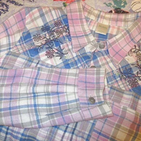 Blair Embroidered Flannel Shirt Size 2X Patchwork Button Up Countrycore Cottage - Picture 8 of 12
